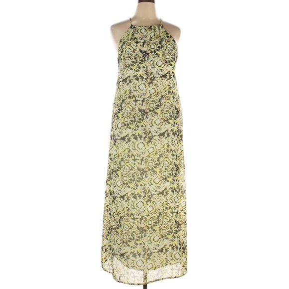 Romeo + Juliet Yellow Black Splatter Halter Open Back Maxi Dress Small - Picture 1 of 4